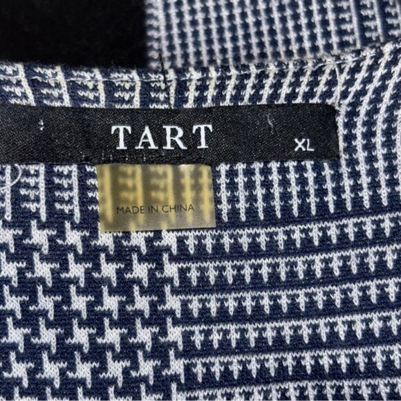 Tart Women’s XL Navy White Houndstooth Blazer Open Cardigan Sweater Pockets - Picture 2 of 10